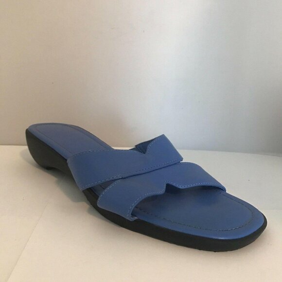 Womens Light Blue Periwinkle Leather Slip-On Slides Sandals Size 10 - Picture 2 of 6